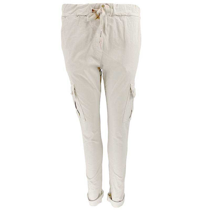 J By J 95870 Stretch Cargo Pants Off-White - J BY J Fashion