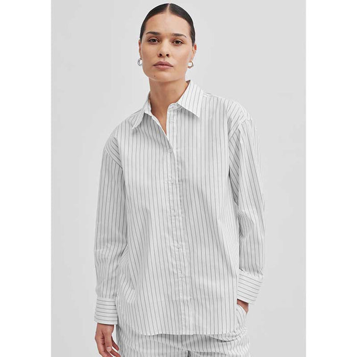 Second Female Soalon Classic Striped Shirt Hvid - J BY J Fashion
