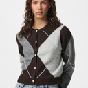Pieces PCSally LS Knit Check Cardigan Hot Fudge