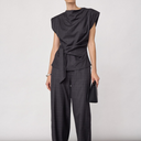 Co Couture EloraCC Check Pleat Top Dark Grey