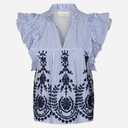 Neo Noir Jayla Stripe Embroidery Top Blue