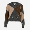 Rouge Edit RouArgyle LS V-Neck Knit Dark Grey