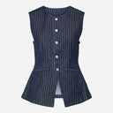 Pieces PCRose Long Denim Vest Dark Blue Denim