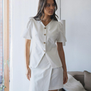 Neo Noir Jules Summer Stripe Blouse Taupe Stripe