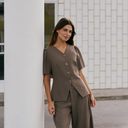 Neo Noir Jules Pinstripe Blouse Taupe