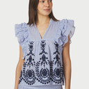 Neo Noir Jayla Stripe Embroidery Top Blue