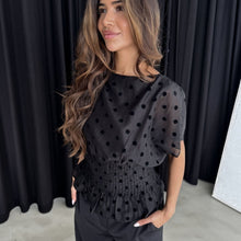 Continue Laura Blouse Black W/ Black Dot