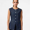 Pieces PCRose Long Denim Vest Dark Blue Denim