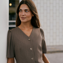 Neo Noir Jules Pinstripe Blouse Taupe