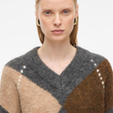 Rouge Edit RouArgyle LS V-Neck Knit Dark Grey