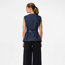 Pieces PCRose Long Denim Vest Dark Blue Denim