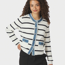 Neo Noir Zelma Stripe Denim Cardigan Off White