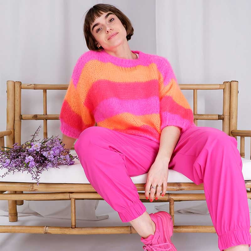 BLACK COLOUR BCMEGAN STRIPED S/S JUMPER PINK