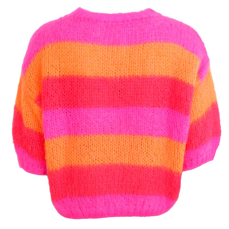 BLACK COLOUR BCMEGAN STRIPED S/S JUMPER PINK-J BY J Fashion