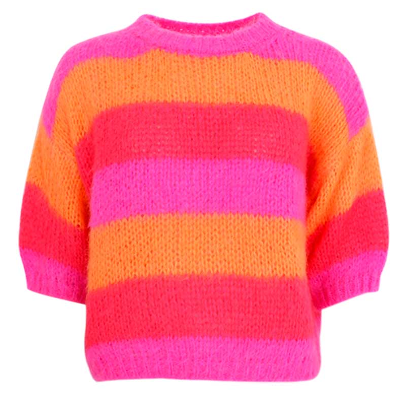 BLACK COLOUR BCMEGAN STRIPED S/S JUMPER PINK
