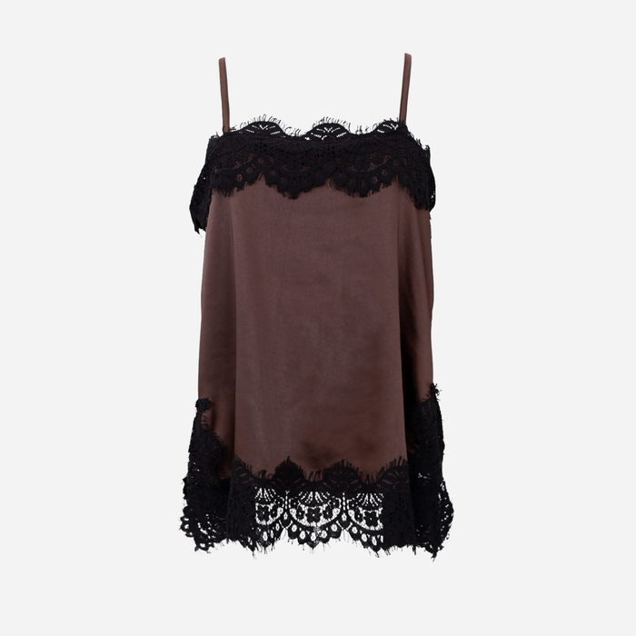 Black Colour BCEvie Lace Strap Top Coffee