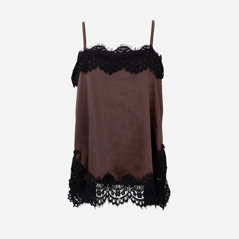 Black Colour BCEvie Lace Strap Top Coffee