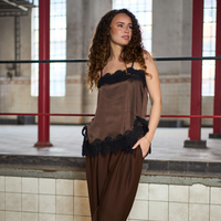 Black Colour BCEvie Lace Strap Top Coffee