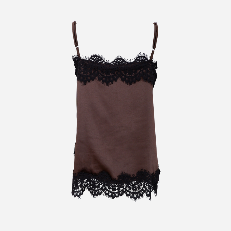 Black Colour BCEvie Lace Strap Top Coffee