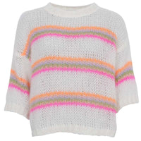 Black Colour BCMinna Striped S/S Jumper White Neon