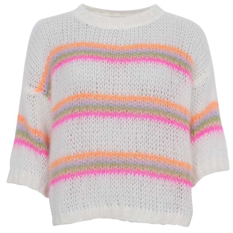 Black Colour BCMinna Striped S/S Jumper White Neon