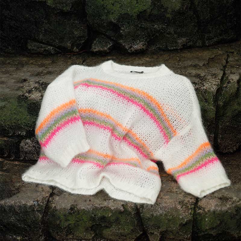 Black Colour BCMinna Striped S/S Jumper White Neon