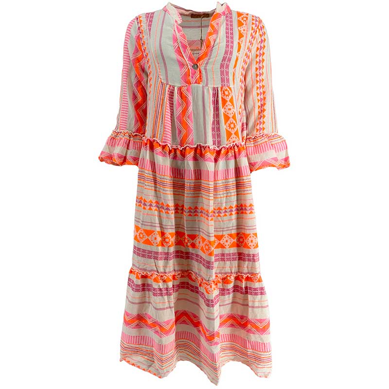 Boho Love 71355 Long Multi Dress Coral - J BY J Fashion