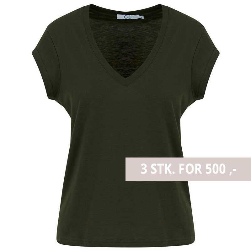 COSTER COPENHAGEN CCH1101 V-NECK T-SHIRT 486 MØRKEGRØN - J BY J Fashion