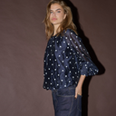 Co Couture DitaCC Dot LS Balloon Blouse Navy