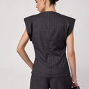 Co Couture EloraCC Check Pleat Top Dark Grey