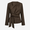 Co Couture LunaCC Pleat Tie Blouse Dusty Army