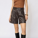 Co Couture PhoebeCC Leather Pleat Shorts Dark Brown
