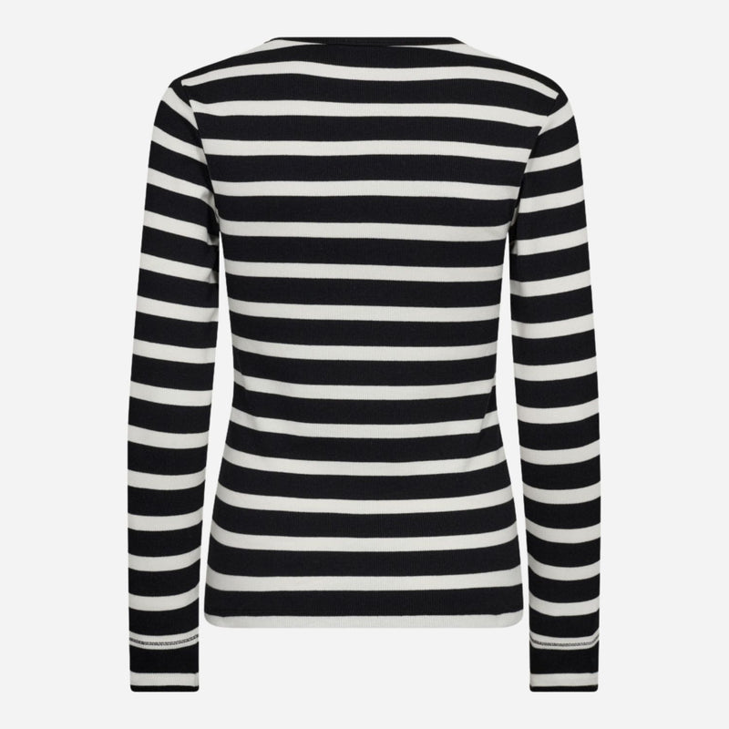 Co Couture GrannyCC Rib Emb LS Blouse OffWhite-Black