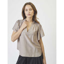 Co Couture HeraCC SS Frill Top Walnut