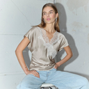 Co Couture IdunCC Lace SS Blouse Bisquit