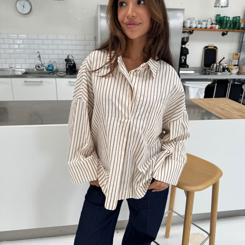 Continue Klara L/S Shirt Brown Stripe
