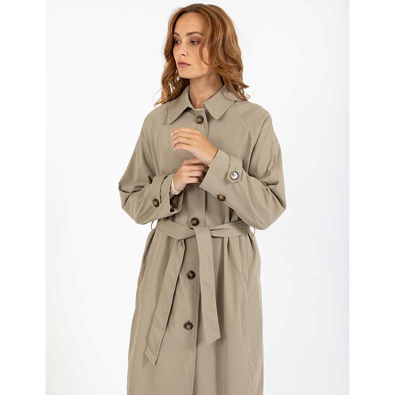 Coster Copenhagen Alicia Long Trenchcoat Sand Olive - J BY J Fashion