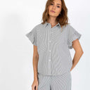 Coster Copenhagen Gwen Frill Short Sleeved Shirt Black Stripe