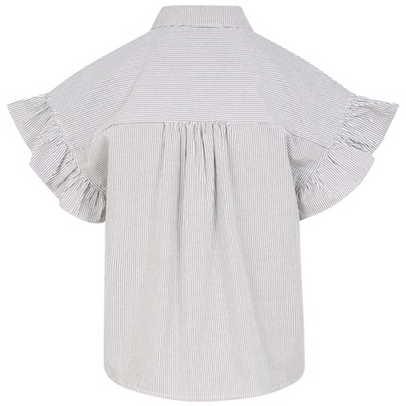 Coster Copenhagen Gwen Frill Short Sleeved Shirt Black Stripe
