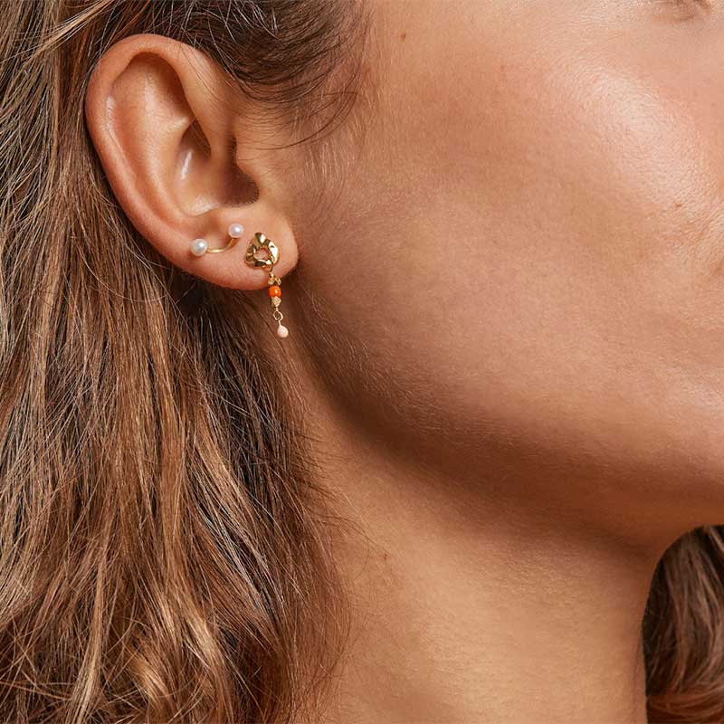 ENAMEL E170G 2 PEARLS EARRING GULD