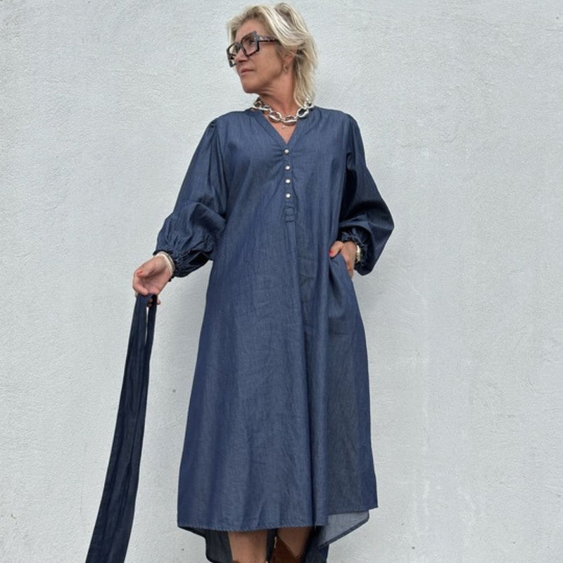 Gaspar Tunø LS Denim Dress Blue