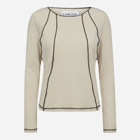 Haute L'Amitié Reverse Seam Rib Blouse Almond