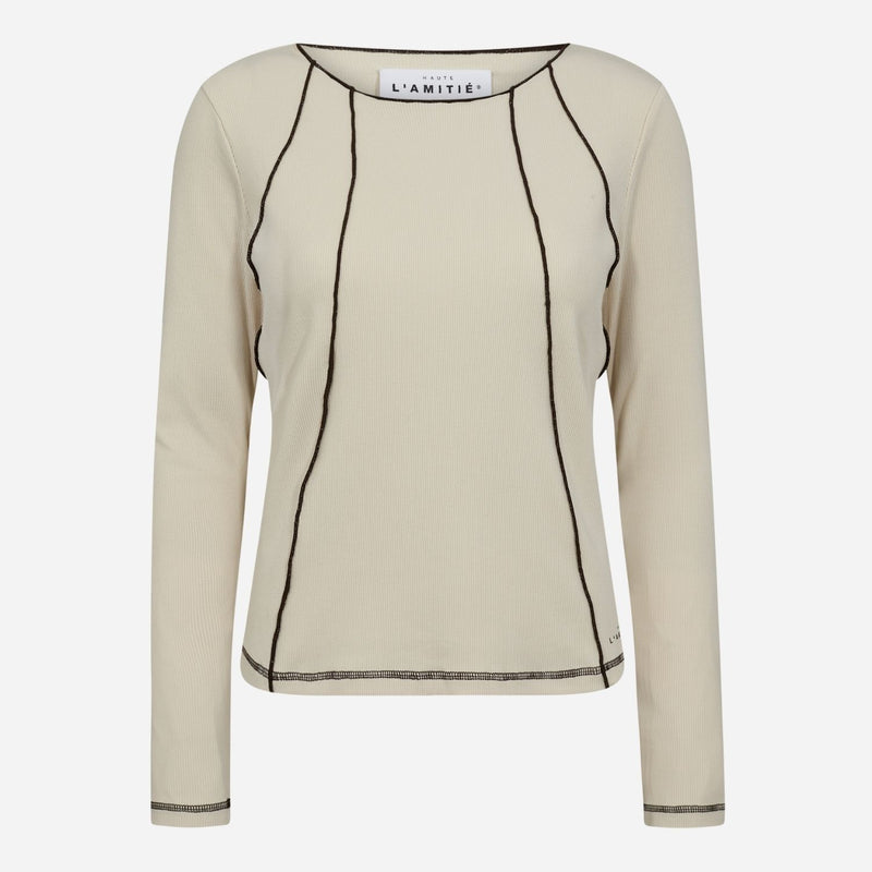 Haute L'Amitié Reverse Seam Rib Blouse Almond