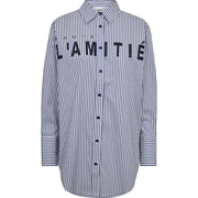 Haute L'Amitié Stripe Chest Logo Shirt White Blue Stripe