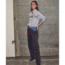 Haute L'Amitié Stripe Chest Logo Shirt White Blue Stripe