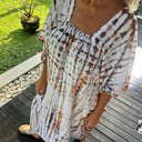 J By J Unique Tie Dye Summer Dress Off White/ Brown
