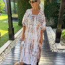 J By J Unique Tie Dye Summer Dress Off White/ Brown