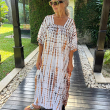 J By J Unique Tie Dye Summer Dress Off White/ Brown