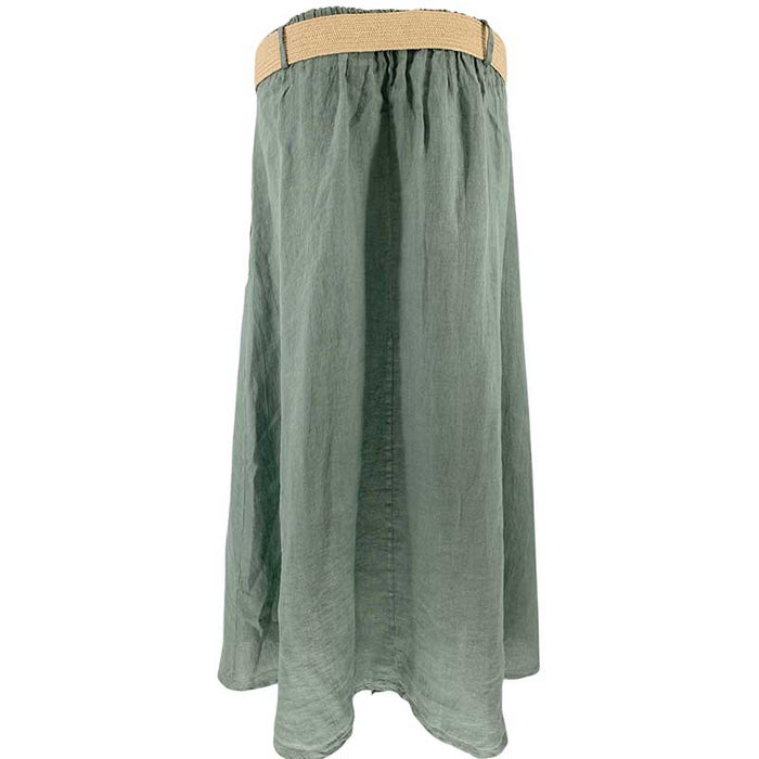 J BY J 20041 Long Linen Skirt Army