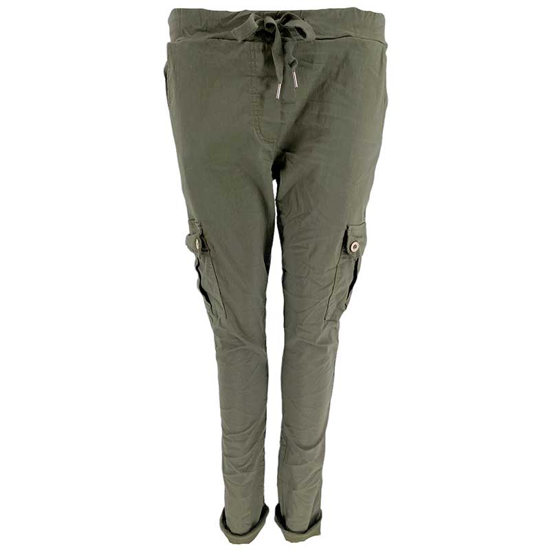 J BY J 95870 STRETCH CARGO PANTS ARMY - J BY J Fashion